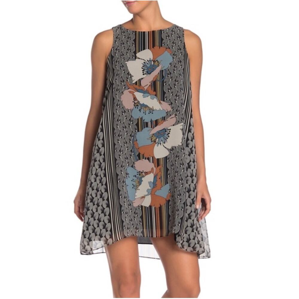 Women's Max Studio Black White Pattern Flowers Shift Sleeveless Light Dress Sz S